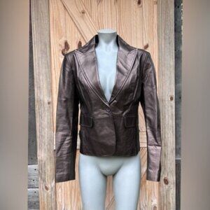Vintage Y2K Worthington Metallic Bronze Fitted Leather Boho Blazer Jacket~L~
